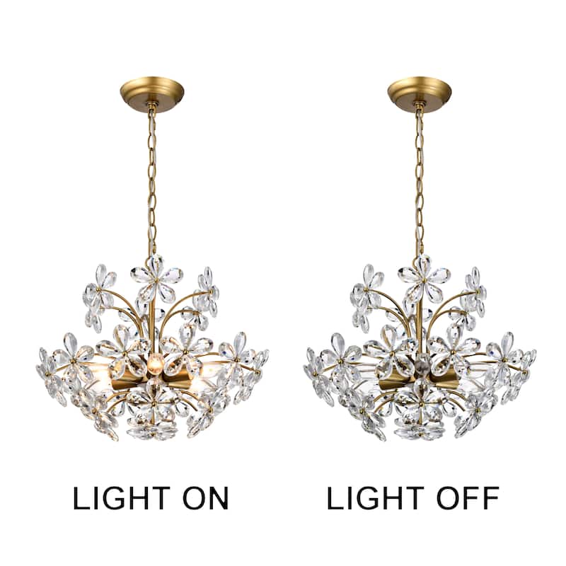 Rosa 6-Light Brushed Brass Finish Crystal Glass Flower Chandelier - 17.7 inches in diameter x 15 inches H