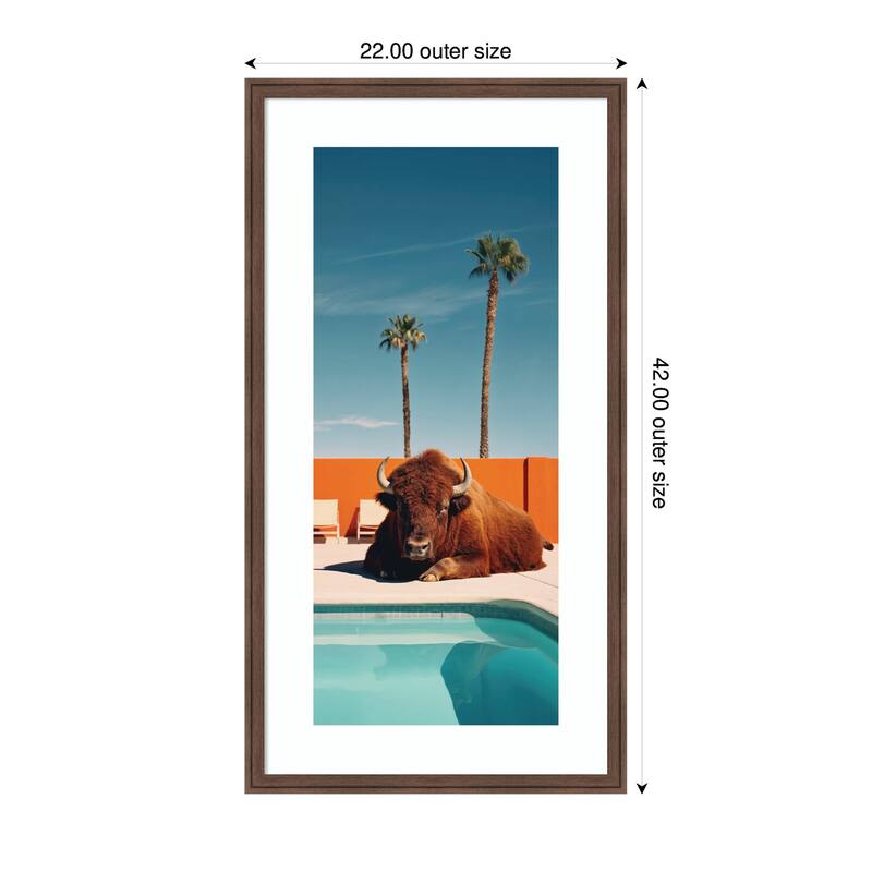 Kate and Laurel Framed Art Bison Chilling by the Pool in California by Michael Schauer