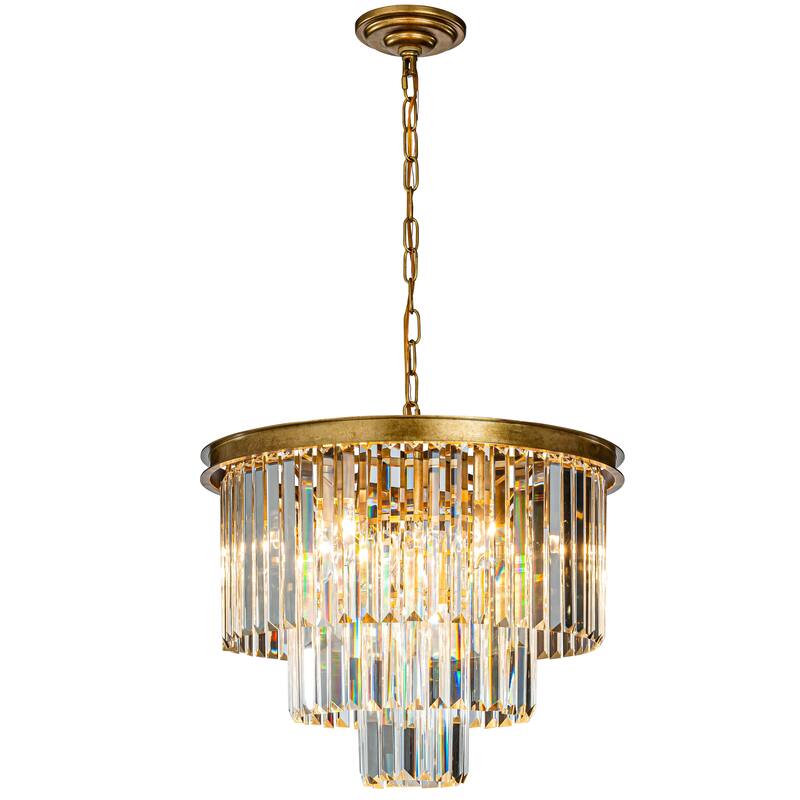 10/11-Light Matte Gold Vintage Fringe Crystal Chandelier Glam Lighting Adjustable for Dining & Kitchen Areas - W20"
