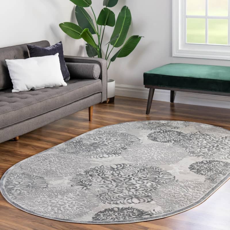 Country & Floral Cadence Collection Area Rug - 4'x6' Oval - Gray