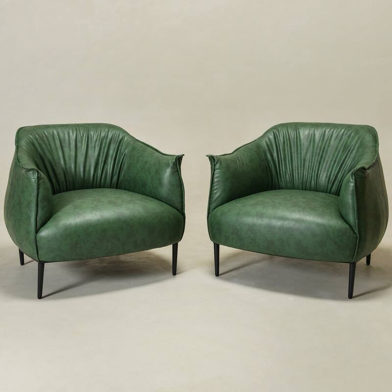 KINWELL 33" Wide Faux Vegan Leather Upholstery Barrel Accent Chair