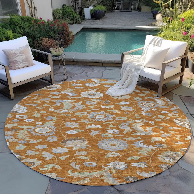 Machine Washable Indoor/ Outdoor Traditional Chantille Rug - Paprika - 8' x 8'