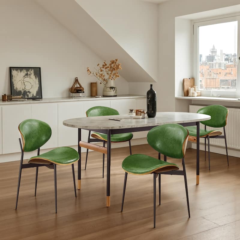 Art Leon Set of 4 Mid-century Wood and Faux Leather Dining Chairs