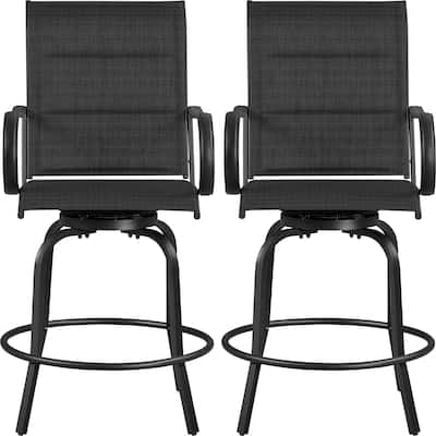 Yaheetech 2pcs Outdoor Swivel Bar Stools Patio Bistro Chairs with High Back and Armrest
