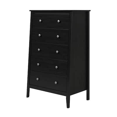 Jela Solid Wood 5 Drawer Dresser - Black
