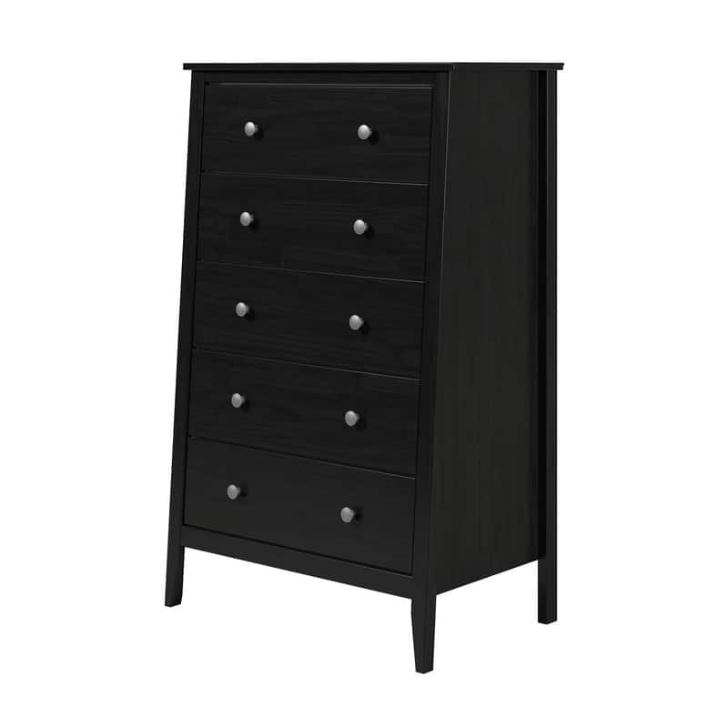 Jela Solid Wood 5 Drawer Dresser - Black