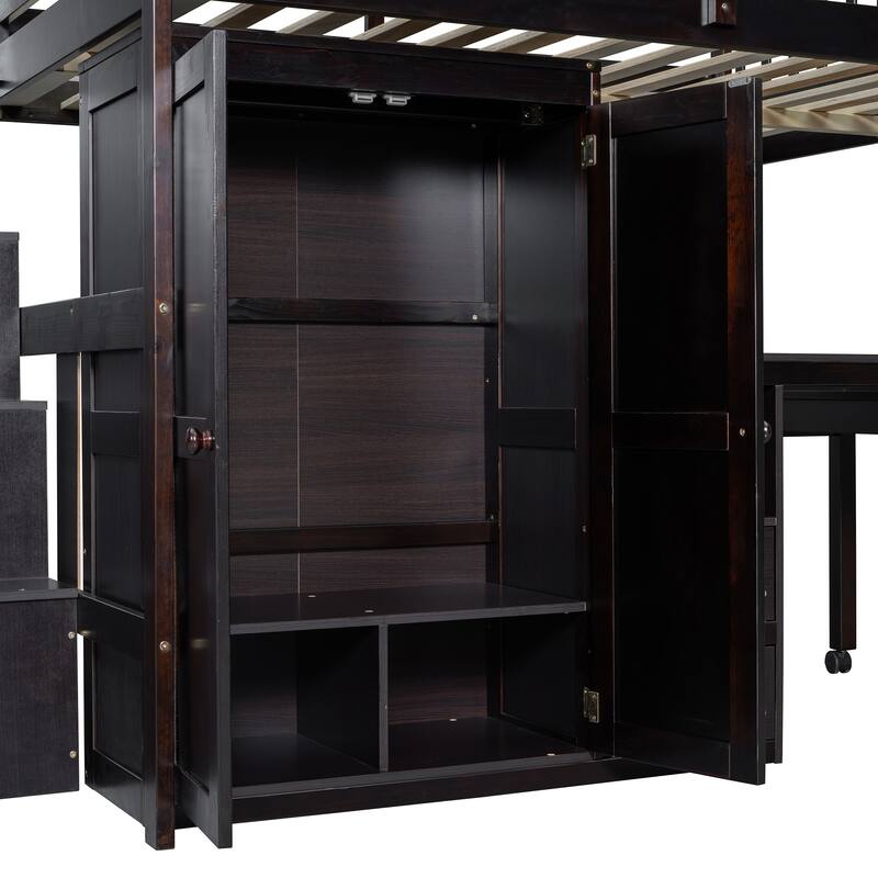 Full Loft Bed with Stairs & Built-in Desk and 5-in-1 Storage, 350lb Capacity