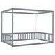 preview thumbnail 9 of 25, Full Size Canopy Frame Floor Bed with Fence and Guardrails, Grey
