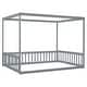 preview thumbnail 9 of 25, Minimalistic Style Full Size Wooden Canopy Frame Floor Bed with Fence and Guardrails, Grey