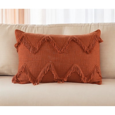 HomeRoots 14" X 20" Cinnamon Chevron Cotton Lumbar Throw Pillow With Texture