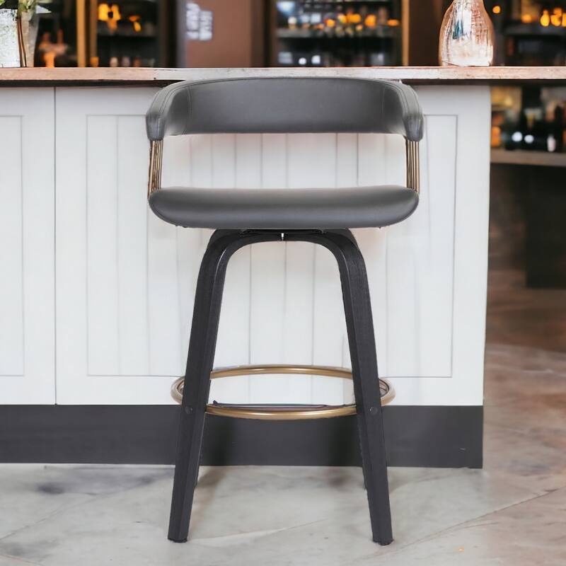 Modern Faux Leather Swivel Bar Stool with Full Back and Bucket Seat - Grey-Black-31-Inch