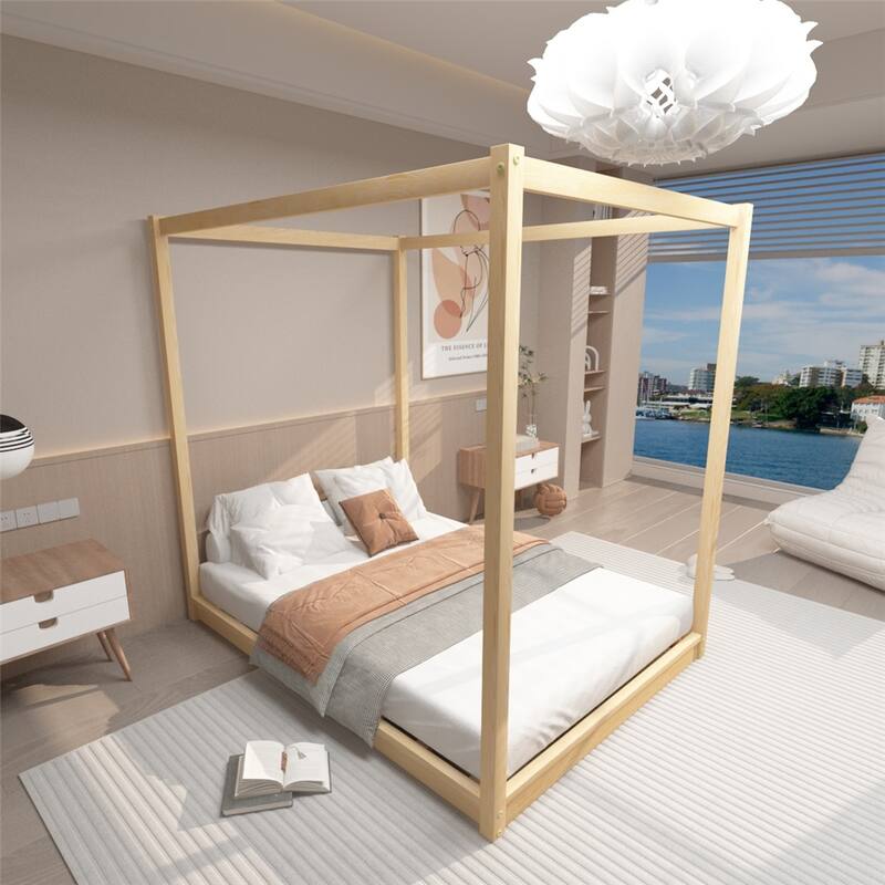 Queen Size Canopy Platform Bed with Support Legs