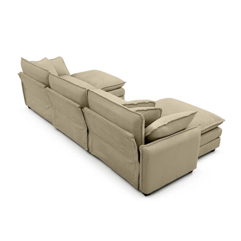 Tan 5-Piece Corduroy U-Shaped Modular Sectional Sofa with 2 Ottomans