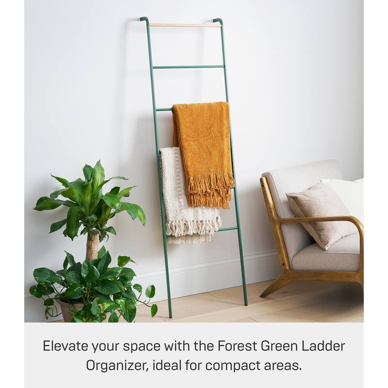 Yamazaki Home Leaning Storage Ladder - Two Styles, Steel, Ladder, Holds 13.2 lbs - L 9.45 x W 17.72 x H 62.99 inches