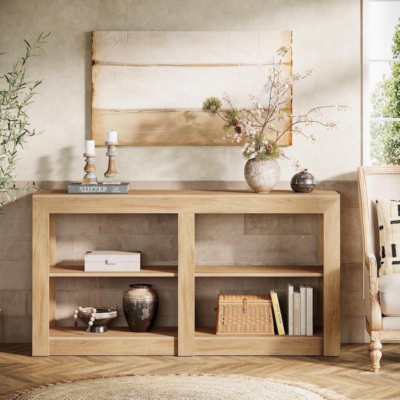 59 Inches Farmhouse Console Table, 3 Tiers wood Entryway Table