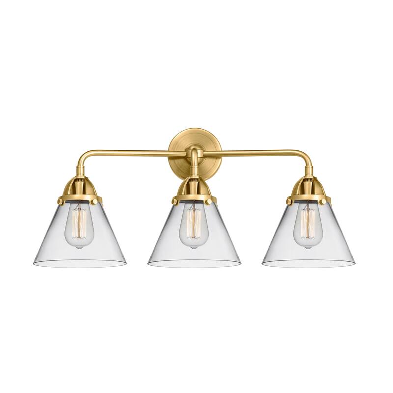 Innovations Lighting Nouveau 2 Cone - 3 Light 26" Bath Vanity Light - Clear/Satin Gold