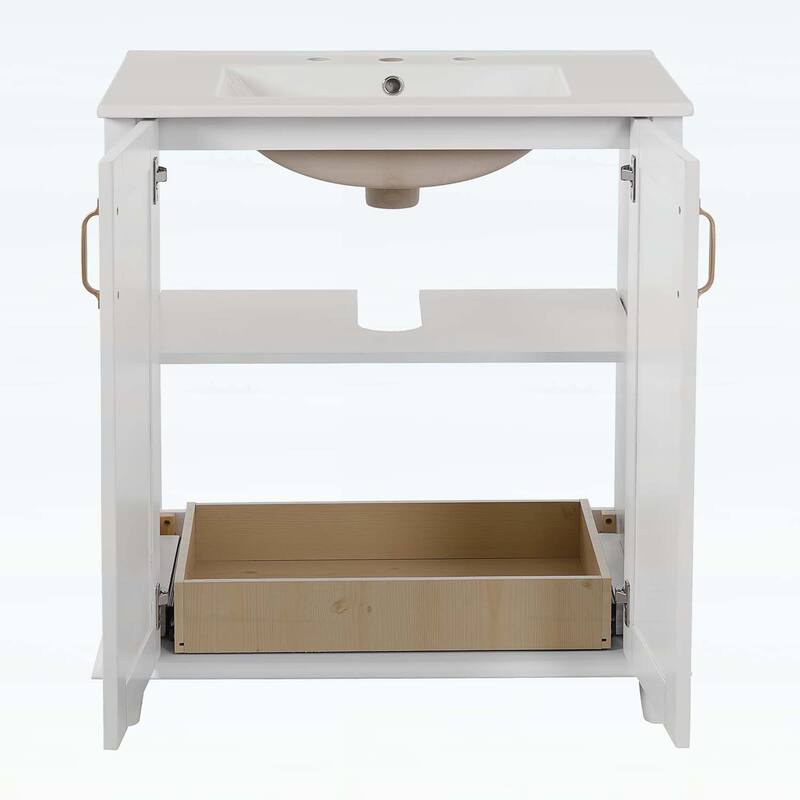 30 Inch Freestanding Bathroom Vanity with Ceramic Sink,Hidden Drawer,for Enhanced Storage and Durability