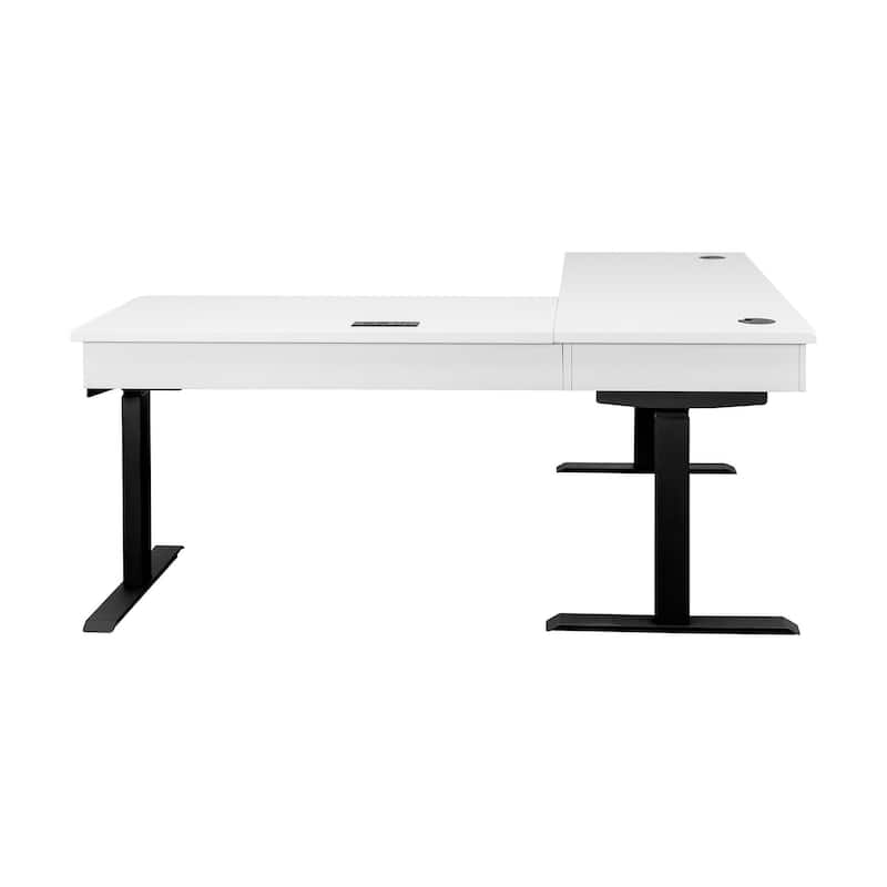 Modern Electric Sit/Stand L-Desk and Return, Height Adjustable Table, Wood Adjustable Office Corner Desk and Return, White