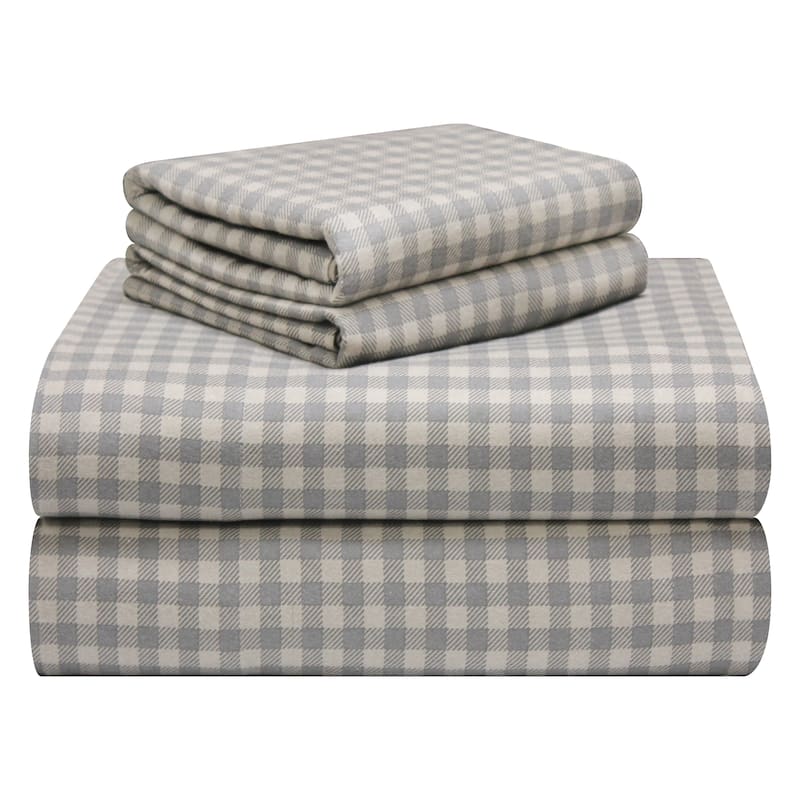 Pointehaven Plaid Luxury Flannel Heavy Weigh 180 GSM 100% Cotton Bed Sheet Set - Twin - Farmhouse Plaid