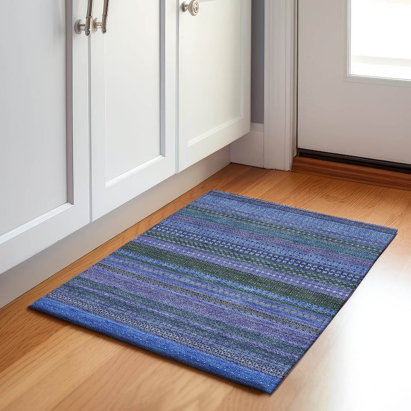 Premium Washable Super Soft Boho Stripes Mayfield Rug - Blue - 1' 8" x 2' 6" - Rectangle