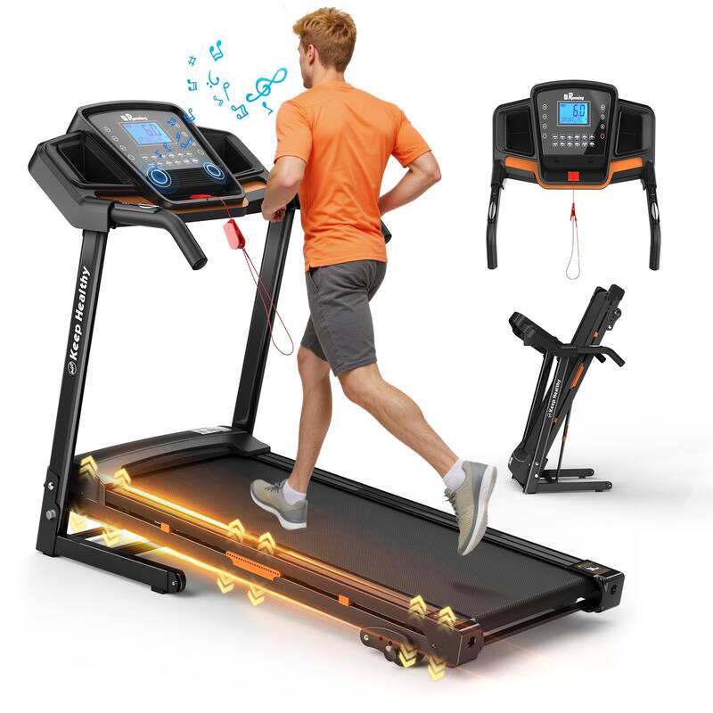 Foldable Treadmill with Incline, Folding Treadmill for Home Electric Treadmill Workout Running Machine, Handrail Controls Speed - Orange/Black