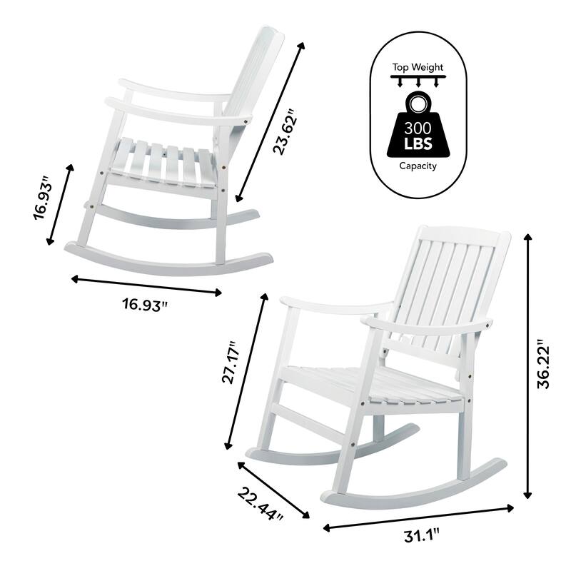 Perry Classic Slat-Back 300-Lbs Support Acacia Wood Patio Outdoor Rocking Chair, by JONATHAN Y - 22.4"