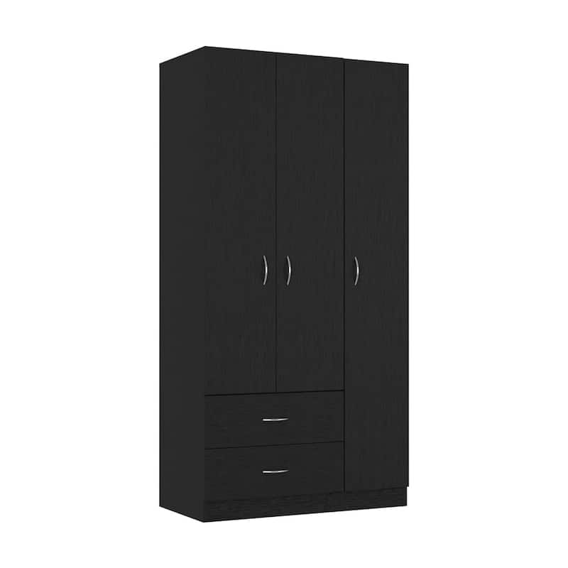 Three Door Armoire , Bedroom,Double Door Cabinet with Clothing Rod included, Black