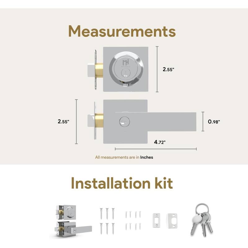 Mega Handles ROBELL Square Entry Lever and Deadbolt Combo | Front Door Lock Set | Modern Stainless Steel | Keyed Door Lever