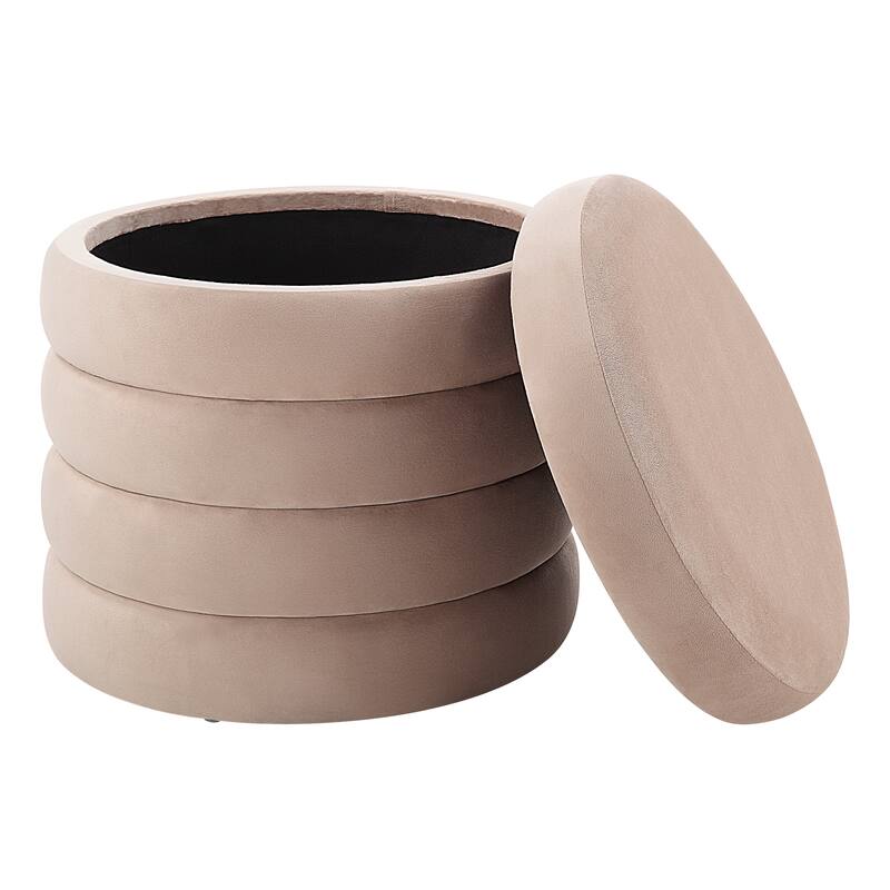 Renwil Lloyd Indoor Poly-Velvet Storage Ottoman, Beige