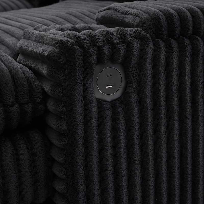 Corduroy Modular Sectional Sofa with USB Ports & Cup Holders, 2 Seat Couch Loveseat with 2 Ottomans Convertible Sleeper Sofa Bed