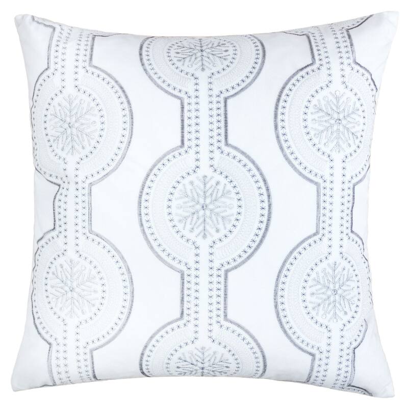 White Holiday Embroidered Velvet Throw Pillow