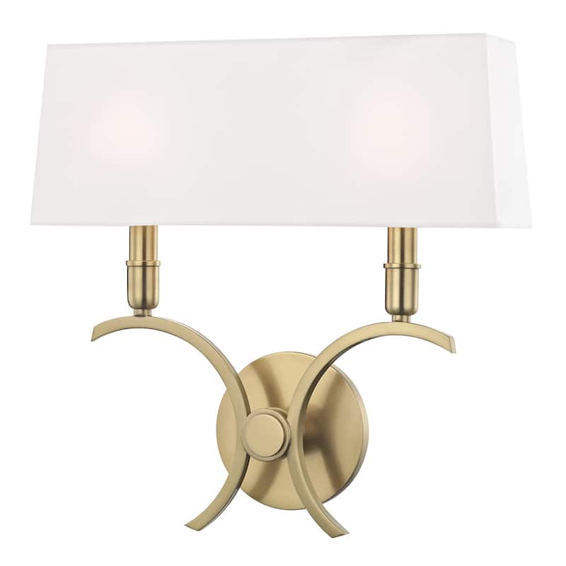 Mitzi by Hudson Valley Gwen Aged Brass 14.5-inch ADA Wall Sconce, White Faux Silk