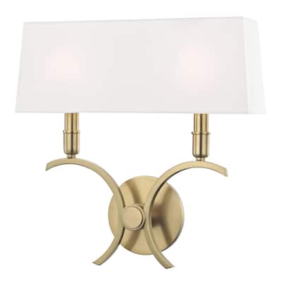 Mitzi by Hudson Valley Gwen Aged Brass 14.5-inch ADA Wall Sconce, White Faux Silk