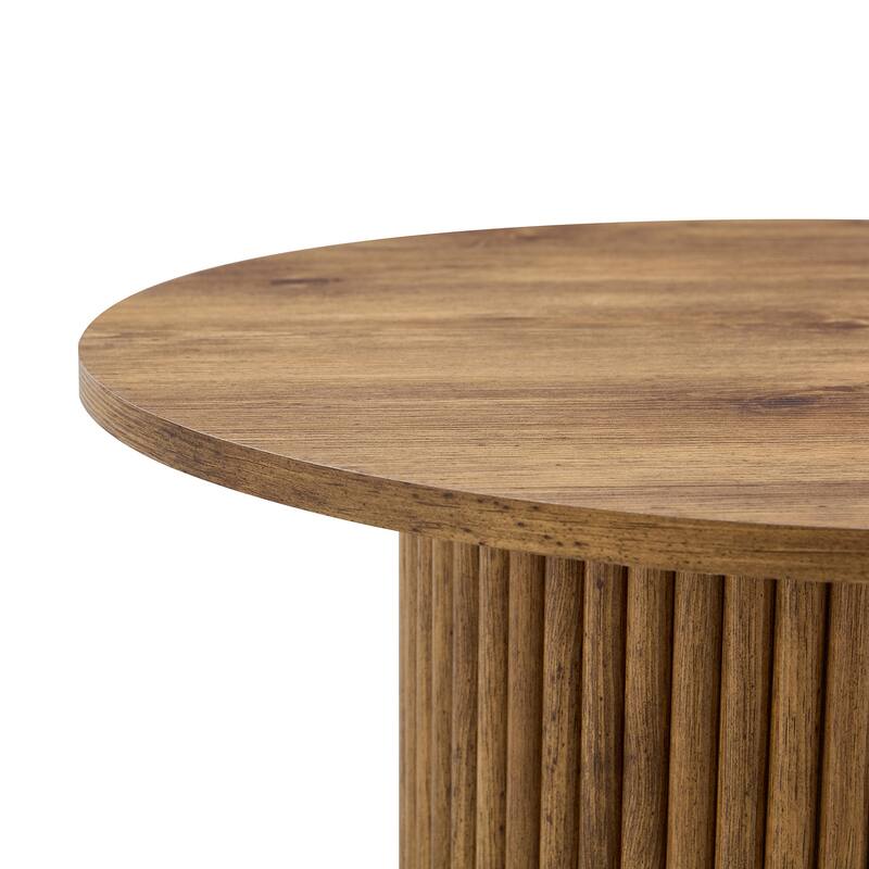 Modern Round Coffee Table with Cylindrical Legs Wooden Center Table with Concealed Storage Space Living Room Tea Table