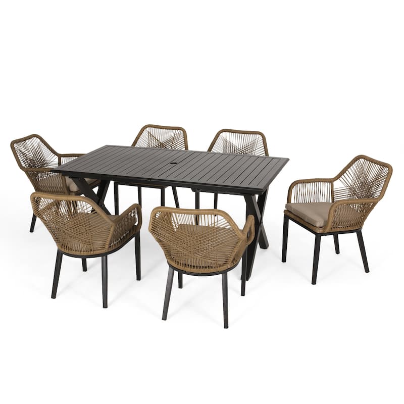 Fromberg Outdoor Wicker 7 Piece Dining Set with Cushion by Christopher Knight Home