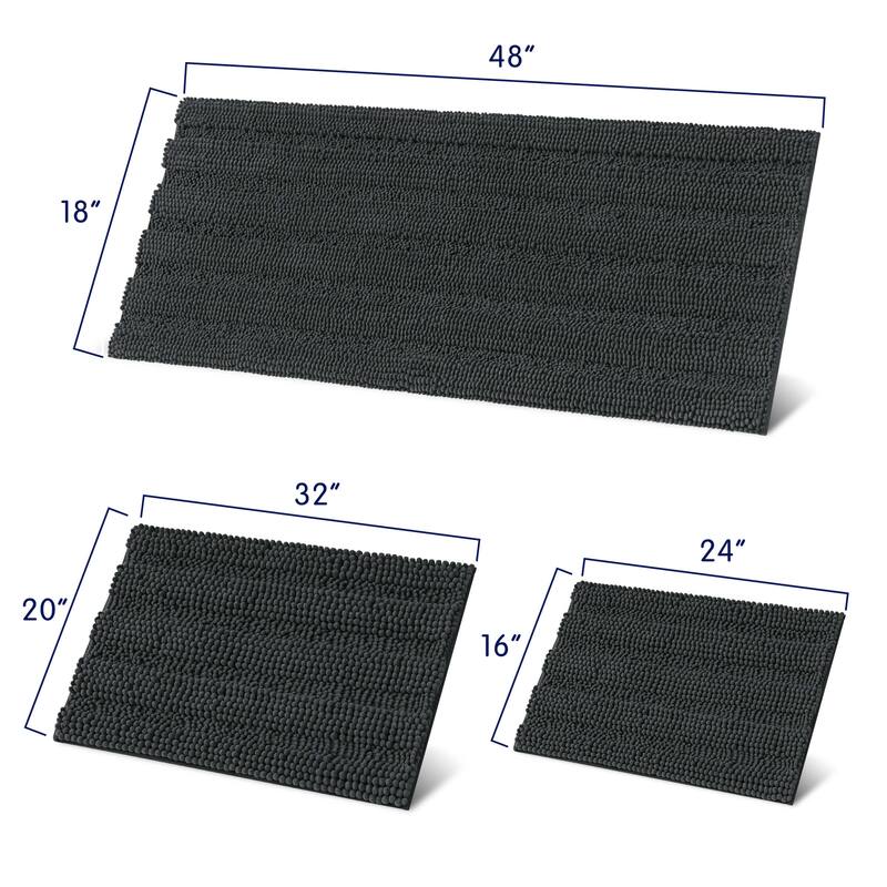 Subrtex Non-slip Bathroom Rug Chenille Soft Striped Plush Bath Mat