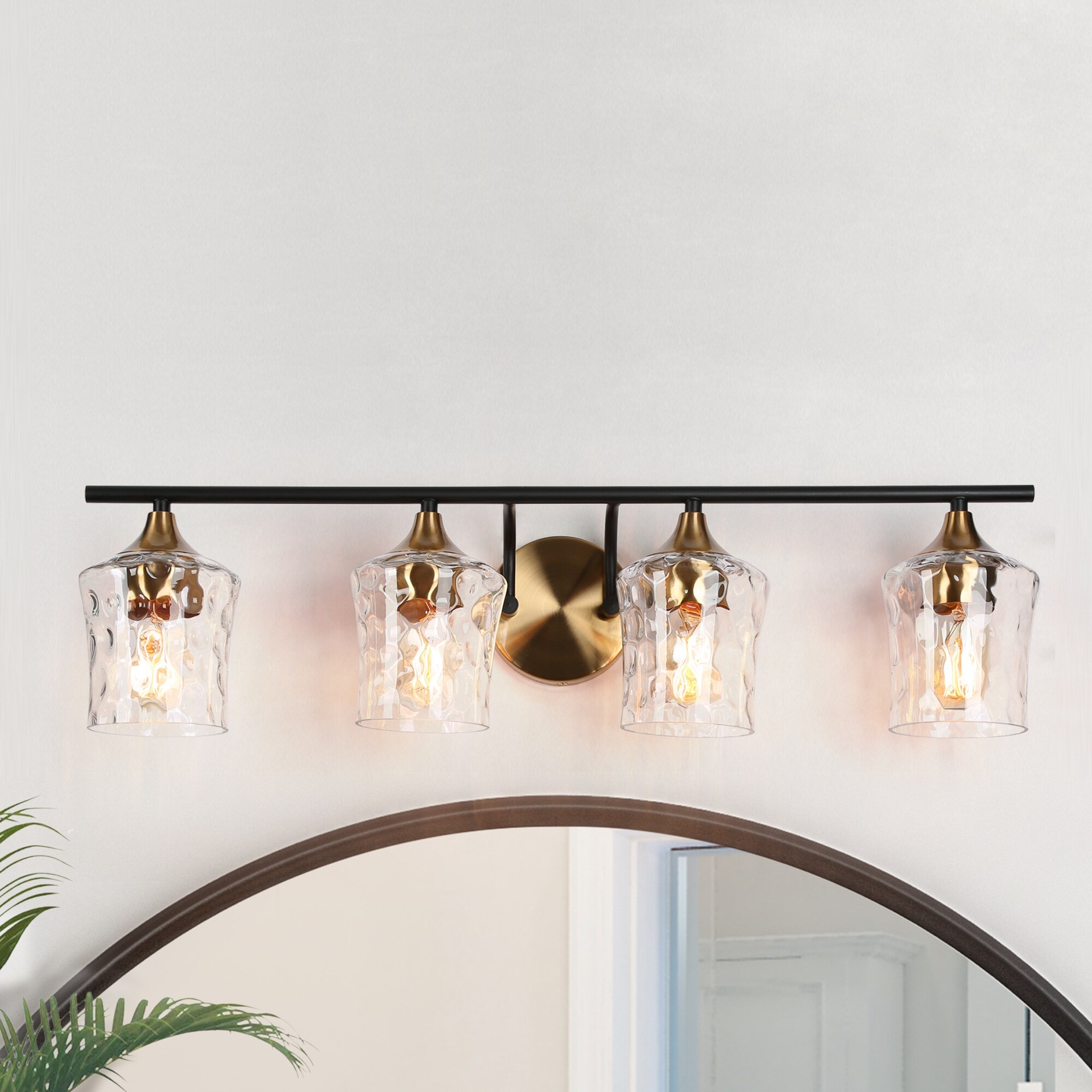 Mid-Century Modern 4-Light Black Gold Bathroom Vanity Light