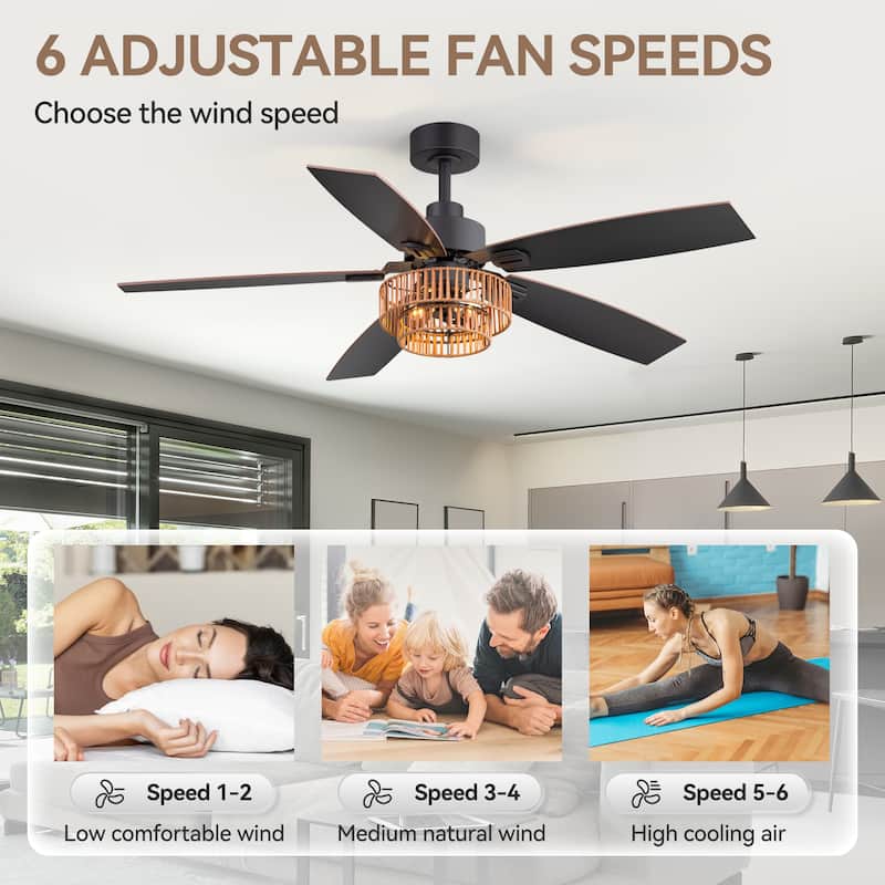 52" Farmhouse Reversible 5-Blade Ceiling Fan with Light and Remote