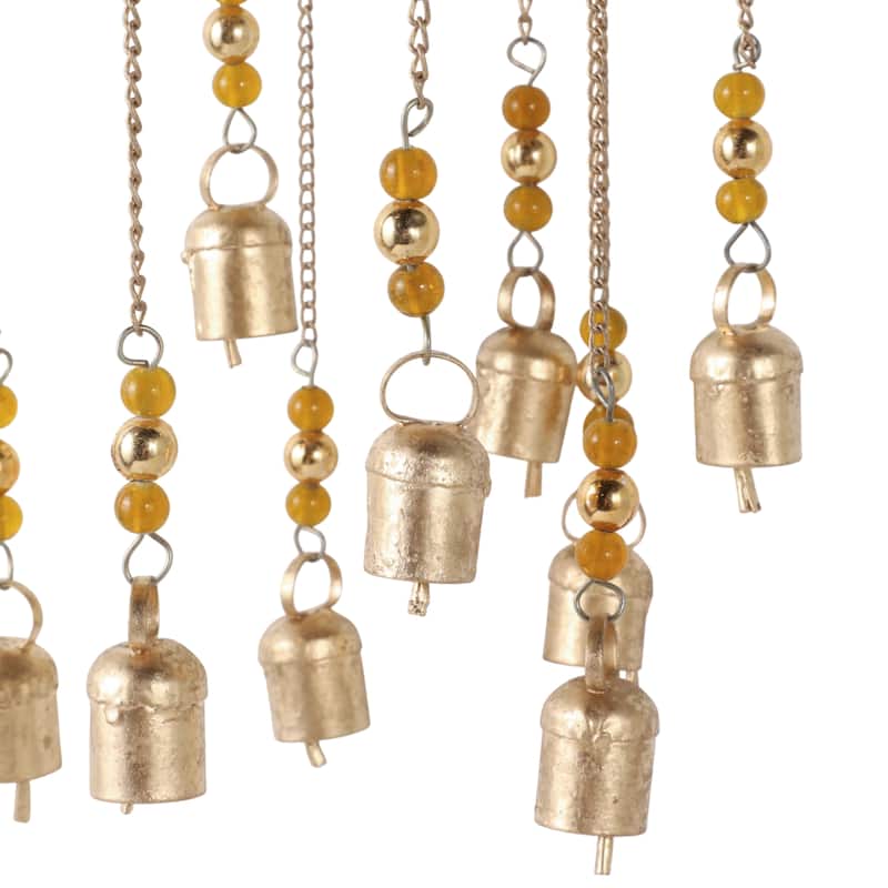 Metal Beaded Mosaic 3D Flower Wind Chime Home Garden Decor - 25" Gold - 6" x 6" x 25"