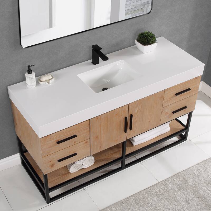 Altair Bianco Bath Vanity with White Composite Stone Top,no Mirror