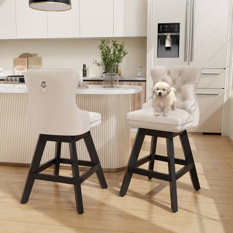 Swivel Velvet Leisure Style Bar stools Set of 8 - Beige Velvet Set Of 2