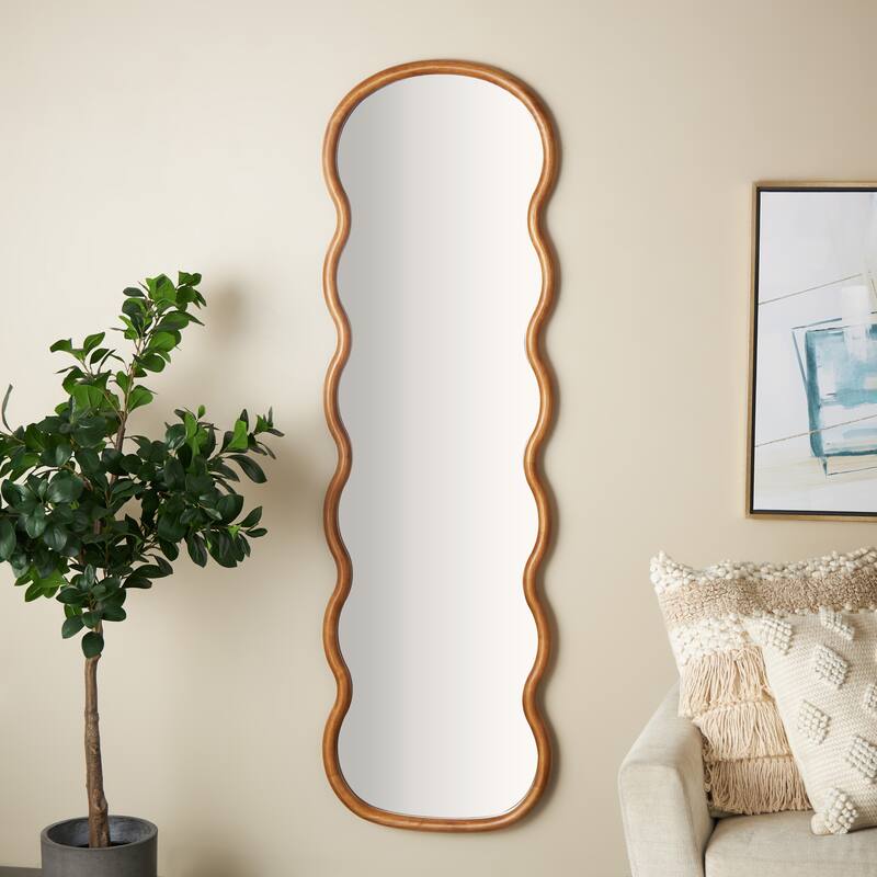 Wood Abstract Wavy Wall Mirror - Brown - Roche River Decor