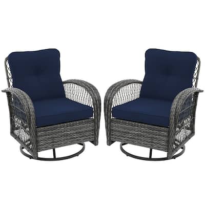 Patio Watcher 2-Piece Outdoor Gray Rattan 360 Degree Swing Patio Conversation Chair Set with Cushions