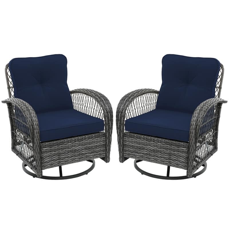 Patio Watcher 2-Piece Outdoor Gray Rattan 360 Degree Swing Patio Conversation Chair Set with Cushions