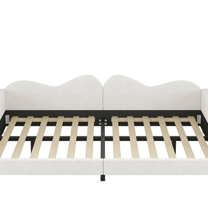 Upholstered Daybed with Cloud-Shaped Backrest, Twin/Full Size Sherpa Fabric Daybed Frame Sofa Bed with Support Legs for Kids