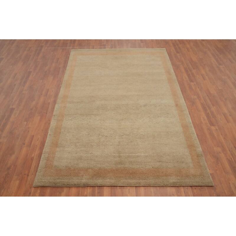 Hand Knotted Oriental 100% Wool Carpet Modern Bordered Brown Gabbeh Area Rug - 9' 11'' X 6' 4''