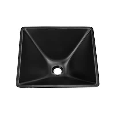 Reims 15.5" Glass Vessel Sink, Black - 15.75" x 15.75" 5.65"
