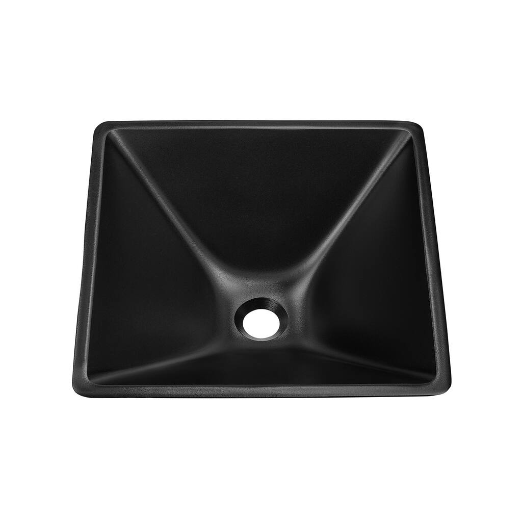 Reims 15.5" Glass Vessel Sink, Black - 15.75" x 15.75" 5.65"