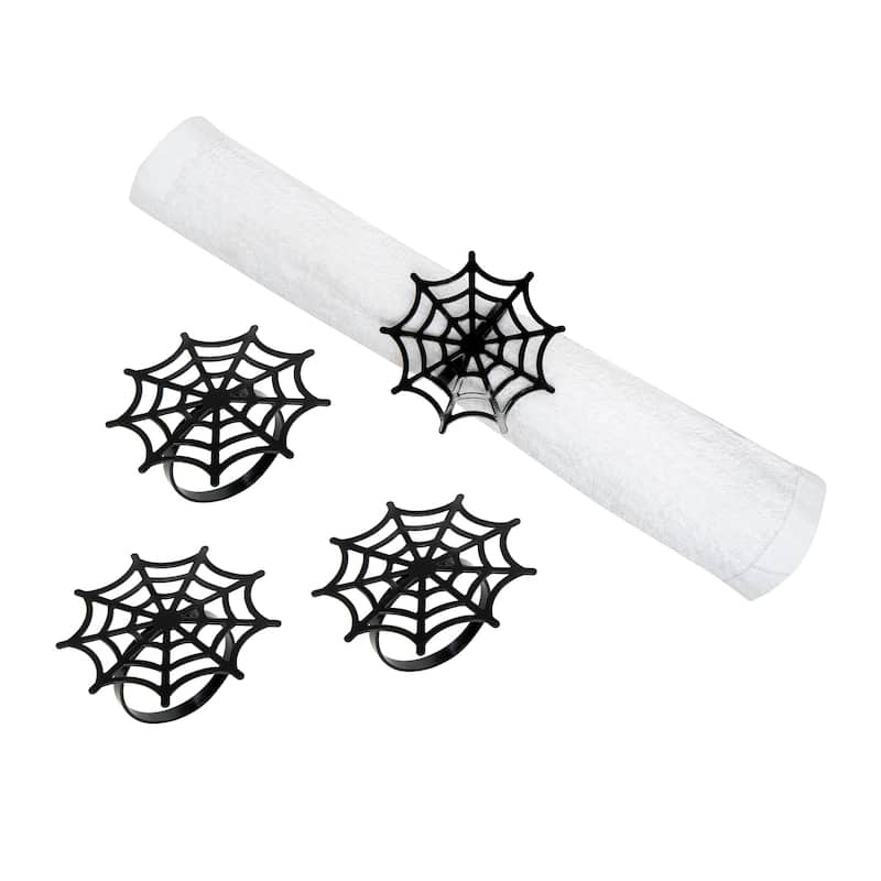2.8" Black Spider Web Decorative Metal Napkin Rings Set of 4