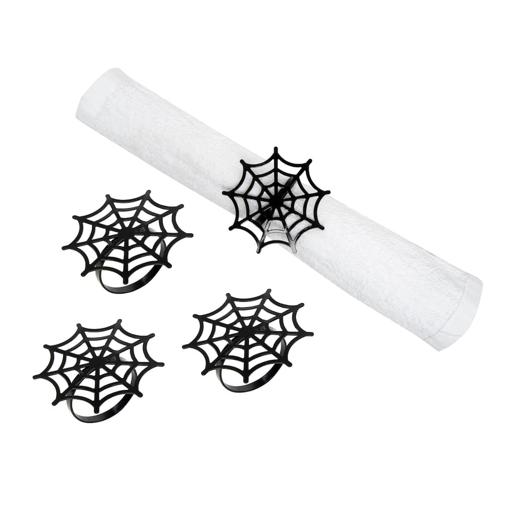 2.8" Black Spider Web Decorative Metal Napkin Rings Set of 4